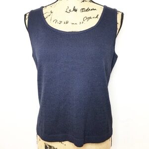 St. John Classic Navy Scoop Neck Knit Shell Tank Wool Blend Small